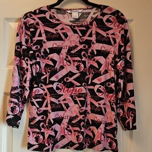 Women’s Long-Sleeve Pink Ribbon Print Top by Valentina